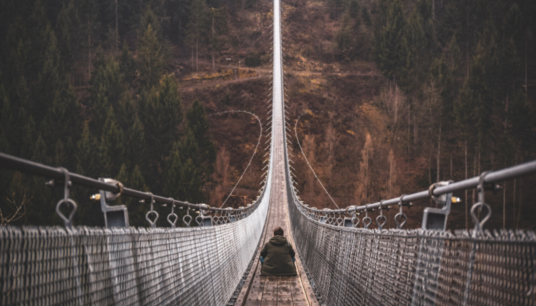 sitting on bridge in forest