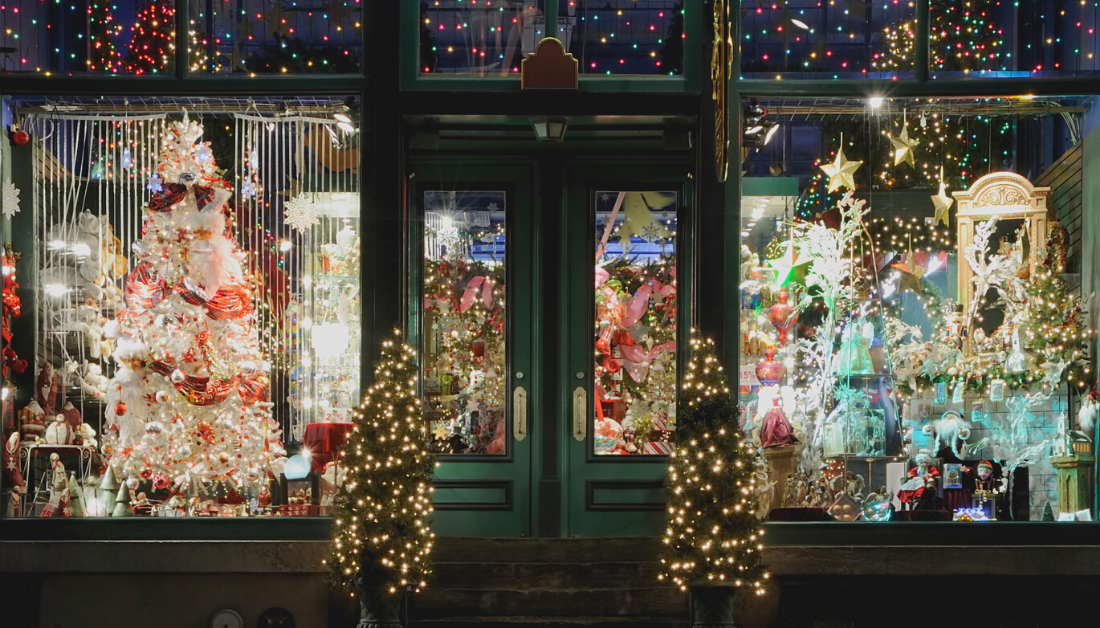 Christmas decorations outside a store