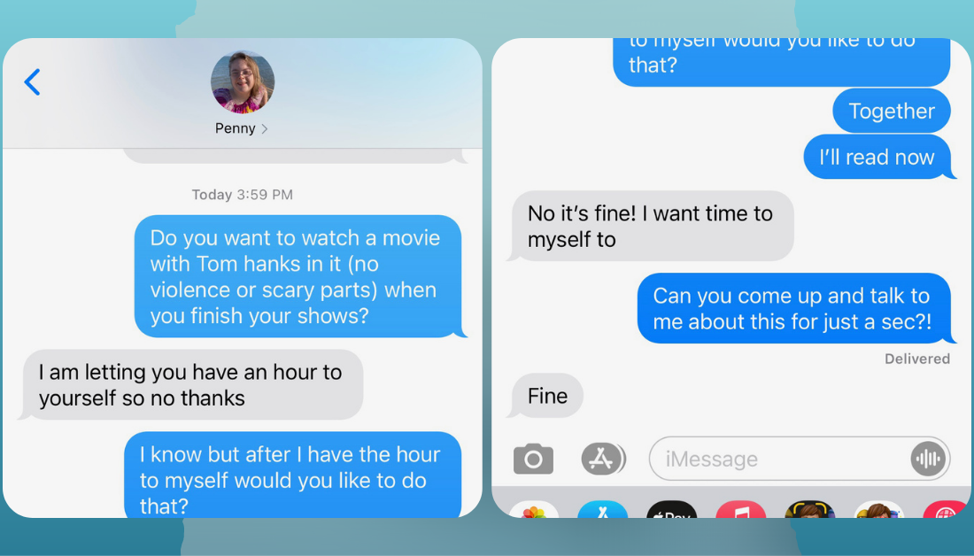 text exchange with teenager about watching a movie