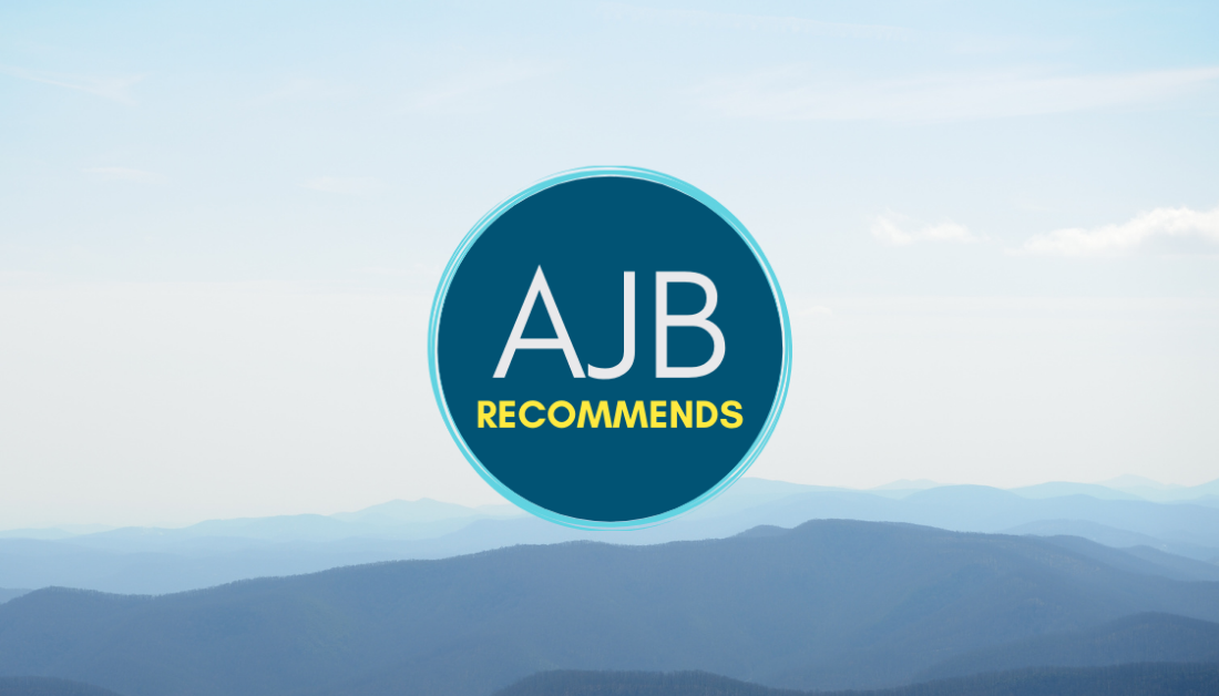 blue mountain landscape with AJB recommends logo