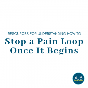 white graphic with blue text that says resources for understanding how to stop a pain loop once it begins