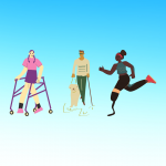 gradient blue graphic with graphics of people with disabilities introducing post about ableism