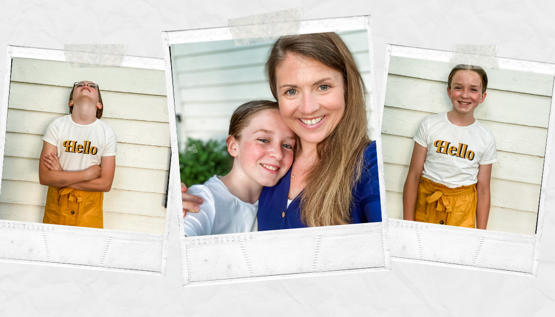 scrapbook graphic with three pictures: one of Marilee looking frustrated, one with Amy Julia and Marilee with their arms around each other and smiling, and one with Marilee smiling at the camera