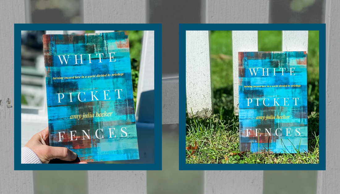 white picket fence with pictures of the book White Picket Fences on top