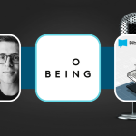 background graphic of a podcast mic and podcast logos for The Ezra Klein Show, On Being, and The Bible Project podcast