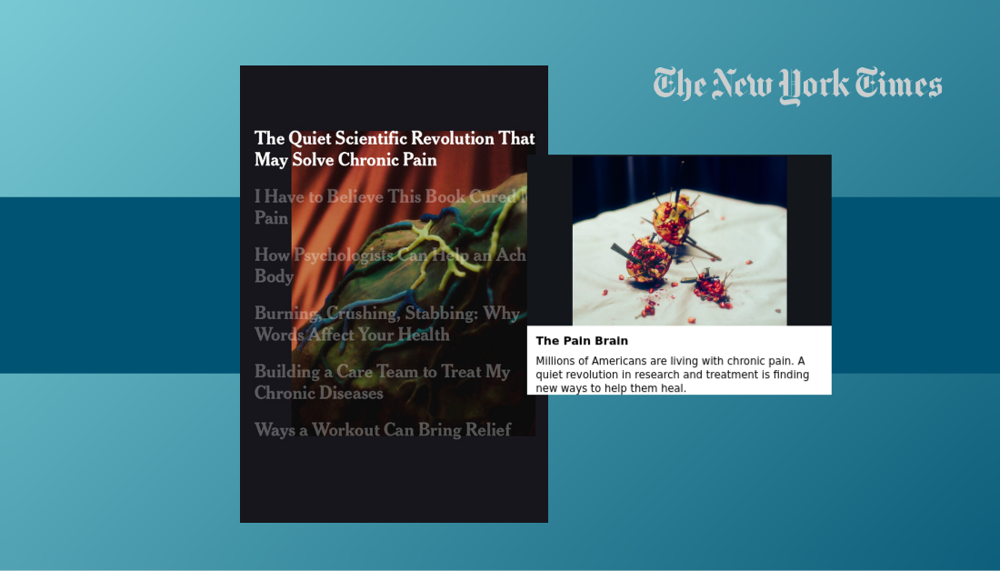 gradient blue graphic highlighting articles on pain from the New York Times
