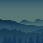 sketch of mountains and conifer trees