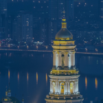 Lavra's bell tower at night. Kyiv, Ukraine