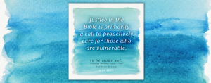 gradient blue graphic with quote about justice from post caption