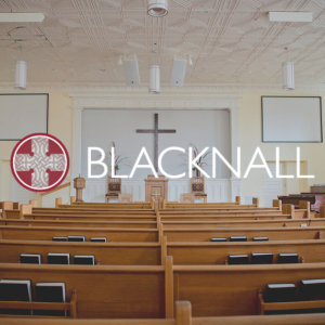 church sanctuary with Blacknall church logo overlay