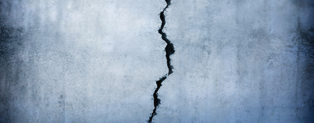 Crack Running Through Concrete Walls And Floor