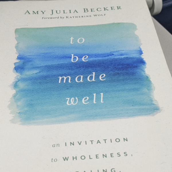 a copy of To Be Made Well rests on a seat tray on an airplane