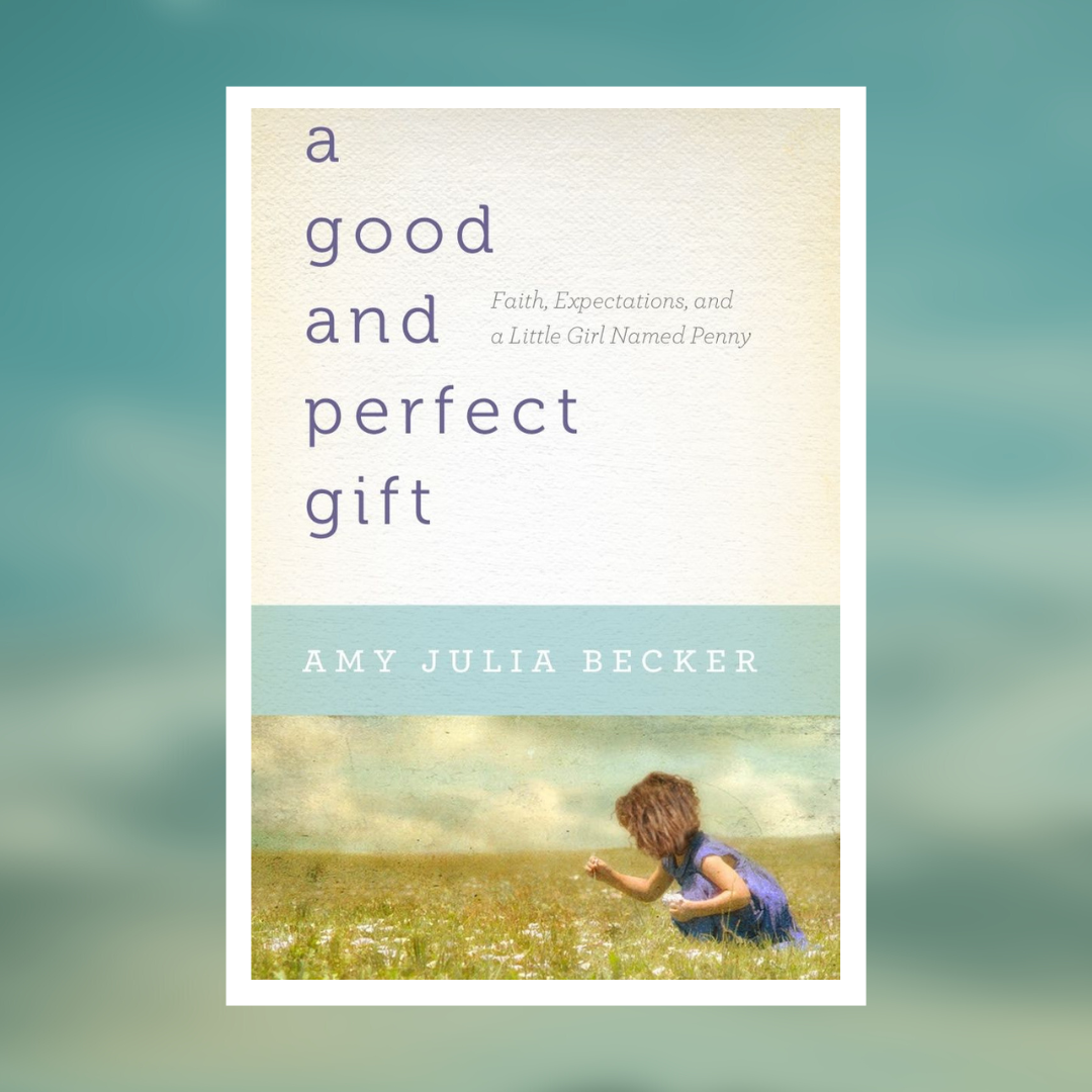 blurred sky background graphic with the book cover of A Good and Perfect Gift
