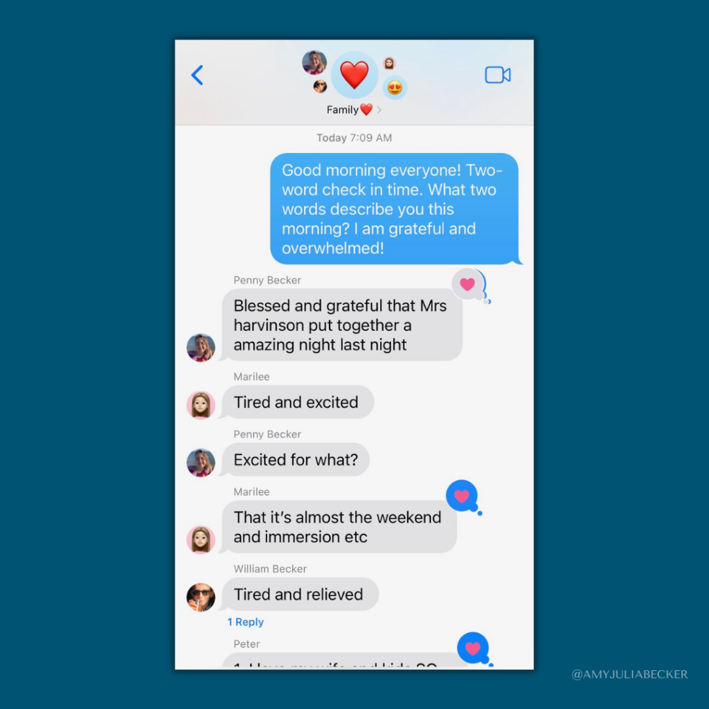 blue graphic with screenshot of family text exchange