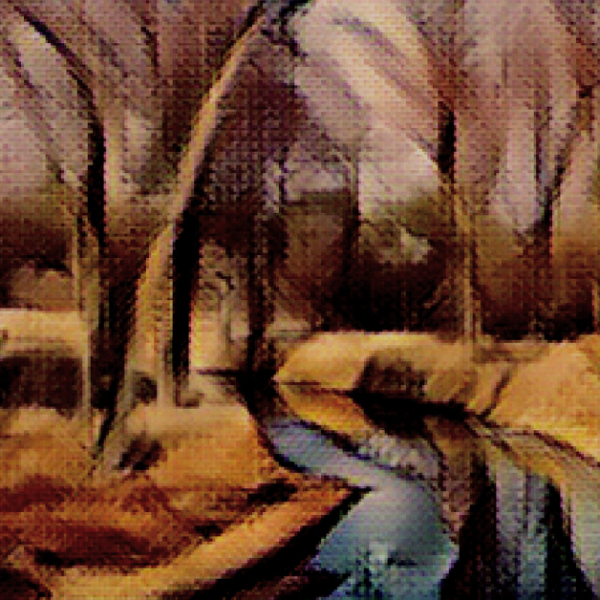 stream and trees photo with painting filter