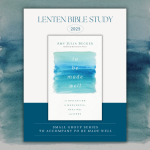 gray graphic with the cover of the Lenten Bible study in the middle of the graphic