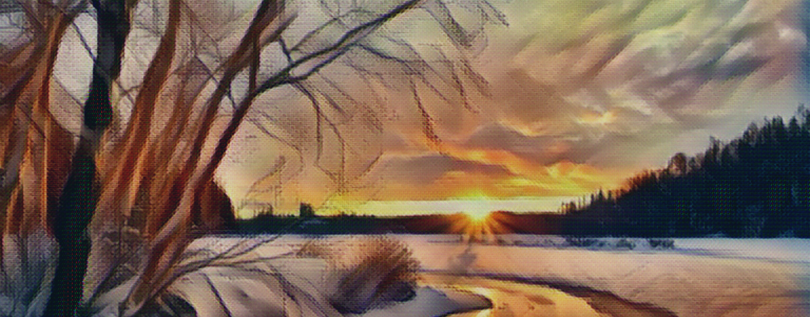 windel filter over a photo of a sunset over a snowy lake
