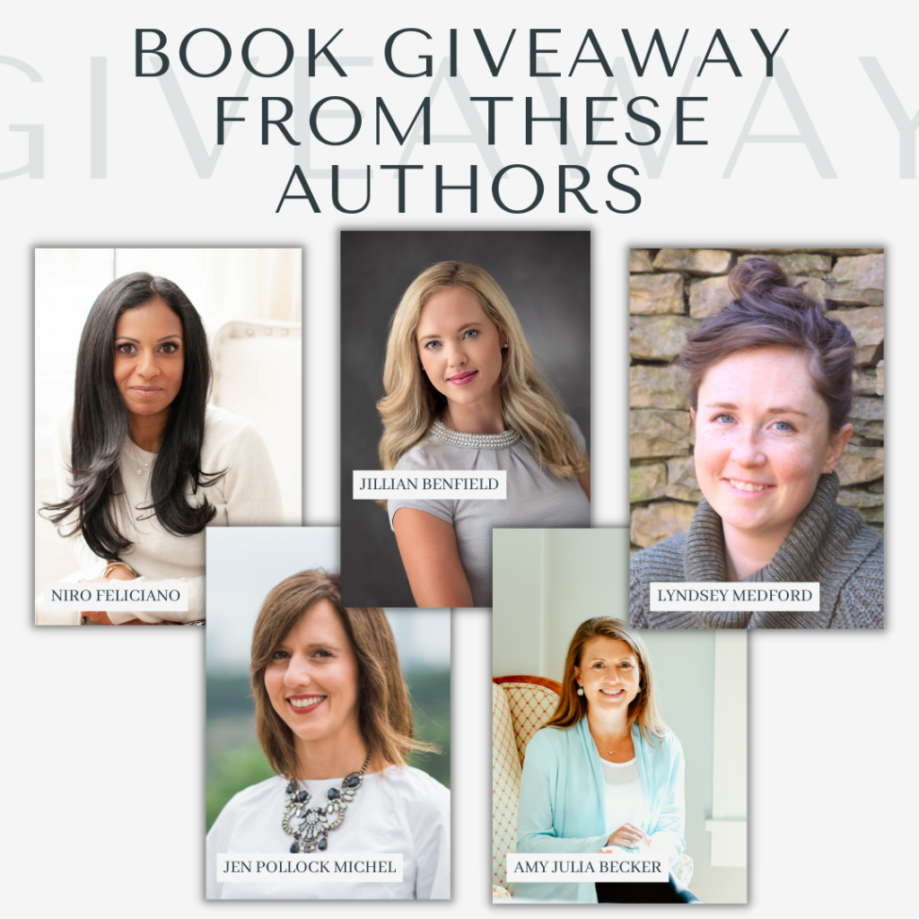 gray graphic with photos of the 5 authors mentioned in the post for the book giveaway