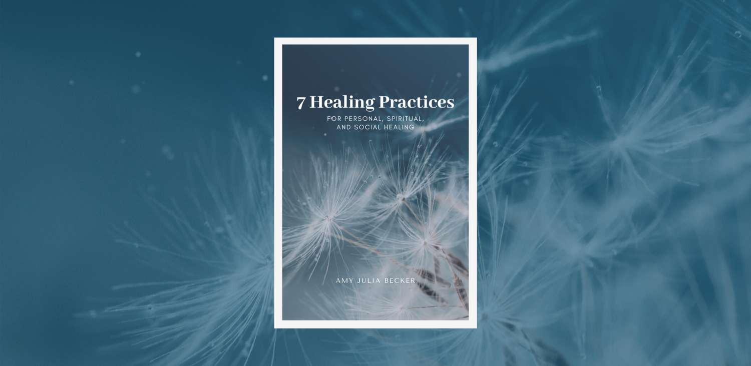 blue-tinted dandelion background behind the cover of the PDF resource 7 Healing Practices