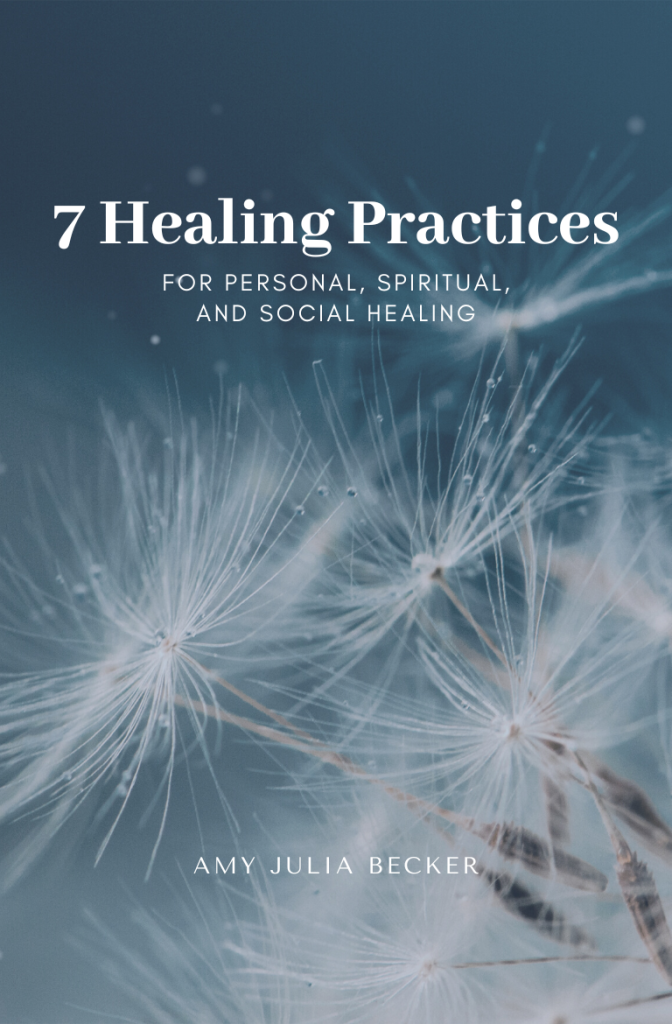 blue-tinted photo of dandelions blowing with text that says: 7 Healing Practices