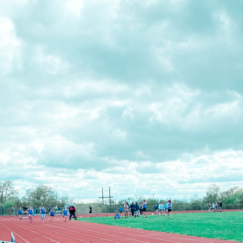 school track against a blue sky