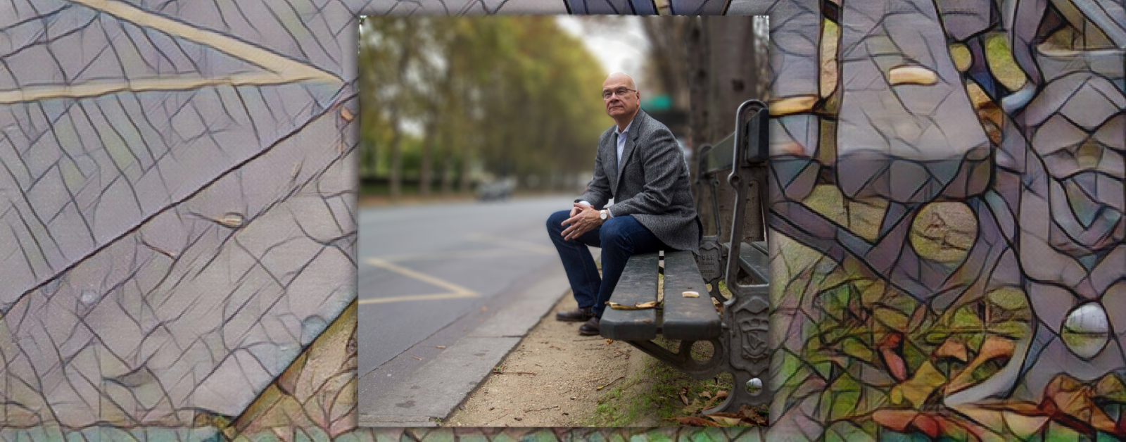 photo of Tim Keller sitting on a bench in a city