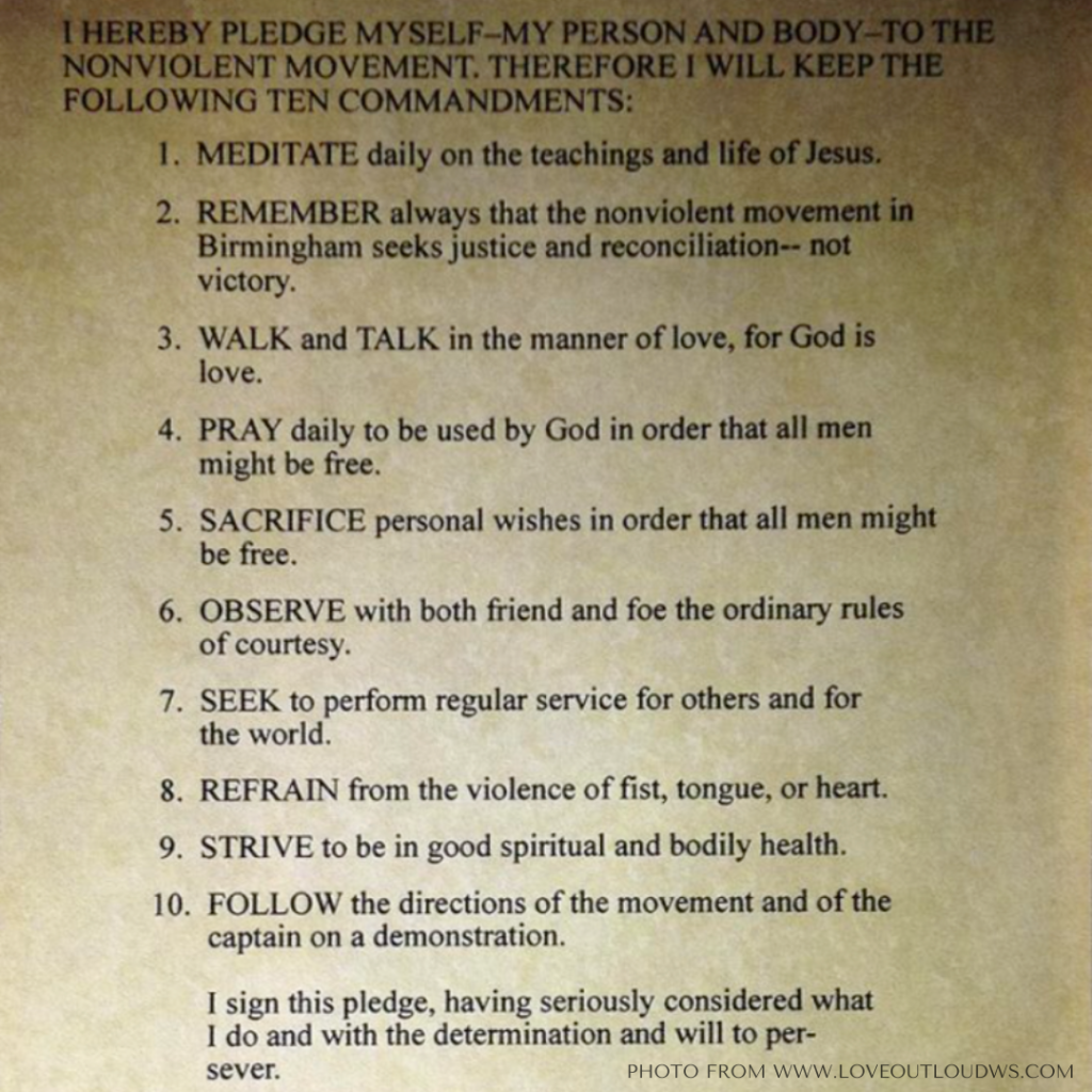 photo of Martin Luther King Jr's Ten Commandments of Non-Violence