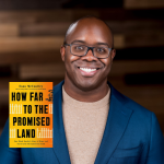 gradient blue graphic with text that says Love Is Stronger than Fear with Amy Julia Becker and photo of Esau McCaulley and the cover of How Far to the Promised Land