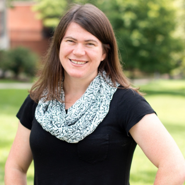 gradient blue graphic with photo of Stephanie Meredith, and text that says Love Is Stronger than Fear with Amy Julia Becker