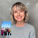 gradient blue graphic with text that says Love Is Stronger than Fear with Amy Julia Becker and photo of Robyn Paterson and cover of Down for Love
