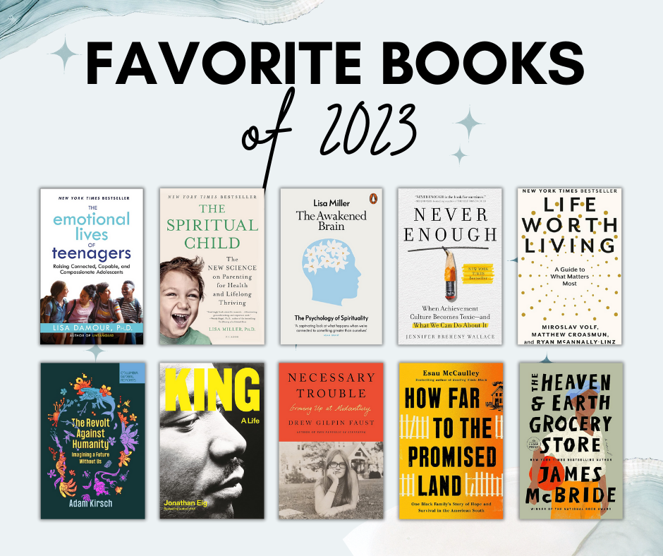 gradient teal graphic with text that says Favorite Books of 2023 and the book covers of the books mentioned in the post