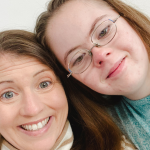 collage of Penny and Amy Julia at Down syndrome clinic at Mass General in Boston