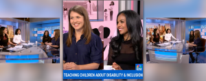 screenshots of Amy Julia and Niro Feliciano on set at NBC News studios talking to hosts about disability and friendship