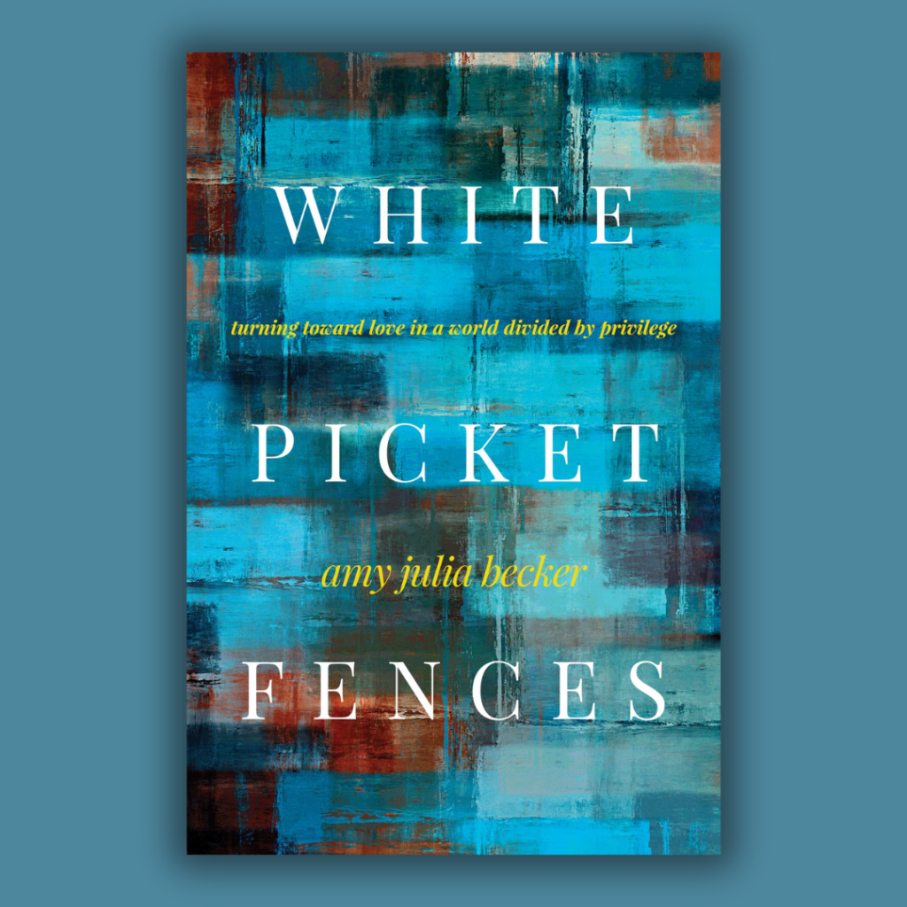 blue graphic with the cover of White Picket Fences