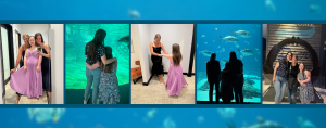 collage of photos of Penny and two friends from Hope Heals visiting the Aquarium in Atlanta and prom dress shopping
