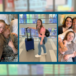 photos of Penny traveling to Atlanta and posing with friends from Hope Heals Camp who are in Atlanta