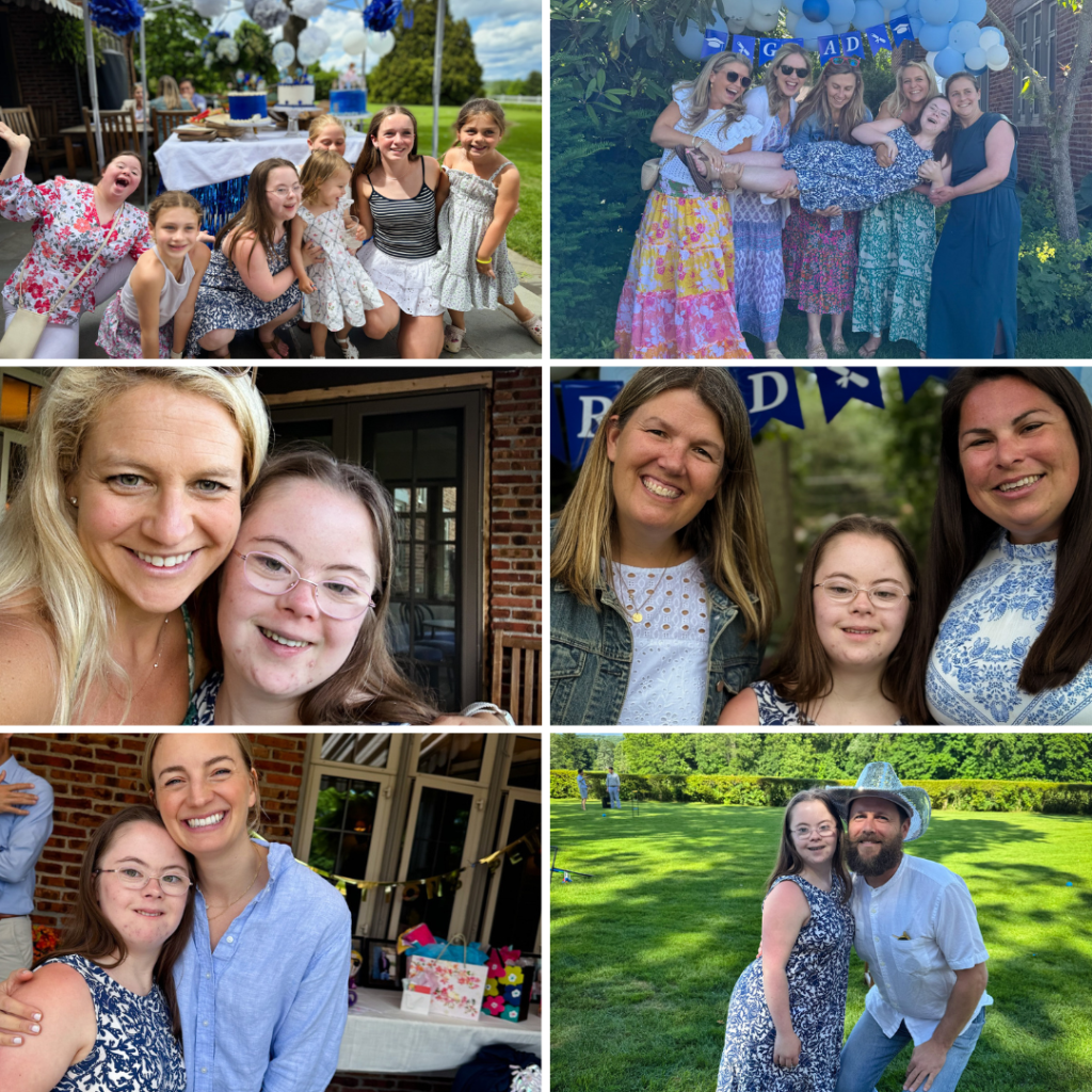 collage of photos of Penny with family and friends at graduation and grad party
