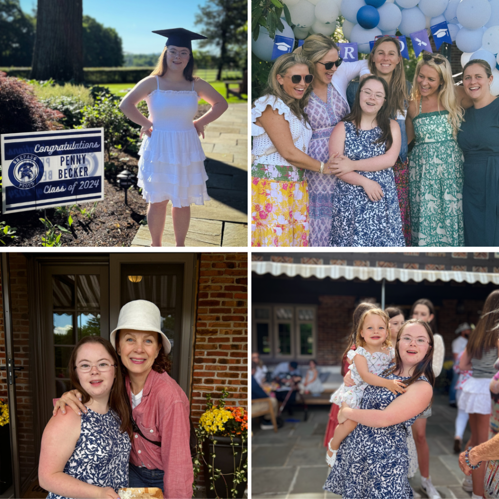 collage of photos of Penny with family and friends at graduation and grad party