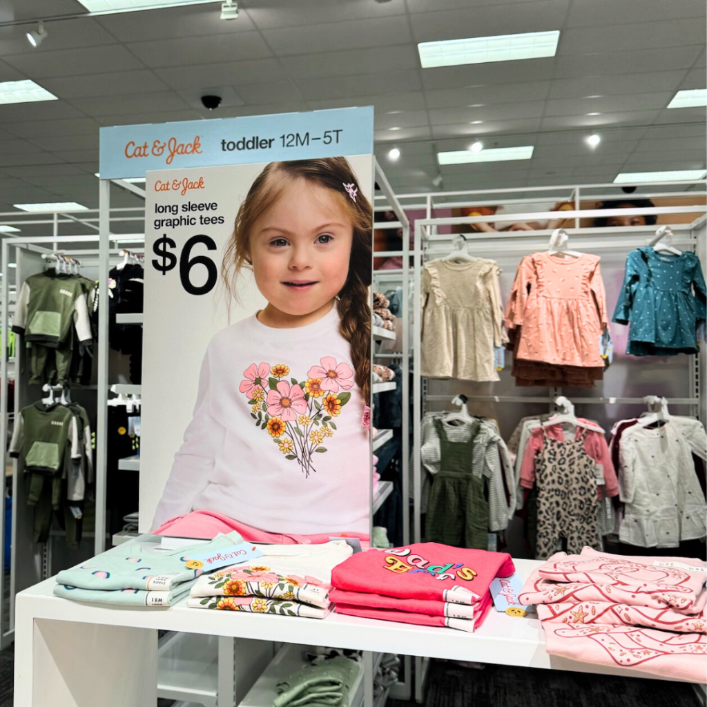 photo taken at Target of large, Target-branded ads of children with Down syndrome wearing Target clothing