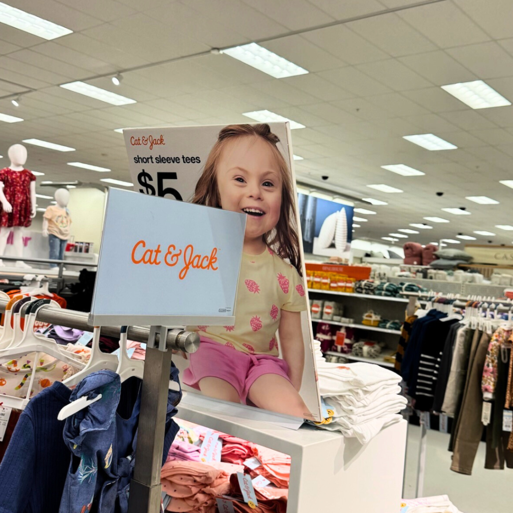 photo taken at Target of large, Target-branded ads of children with Down syndrome wearing Target clothing