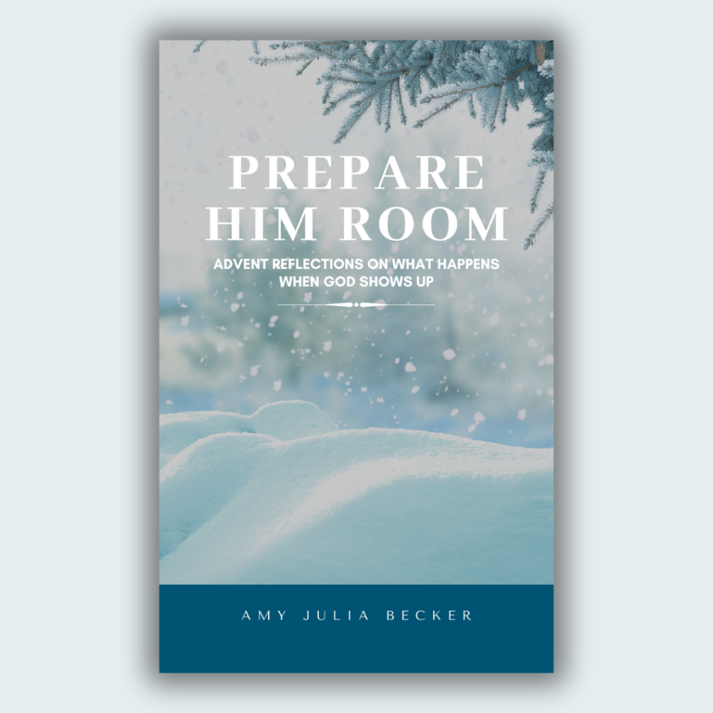 light blue graphic with the cover of the advent devotional: Prepare Him Room