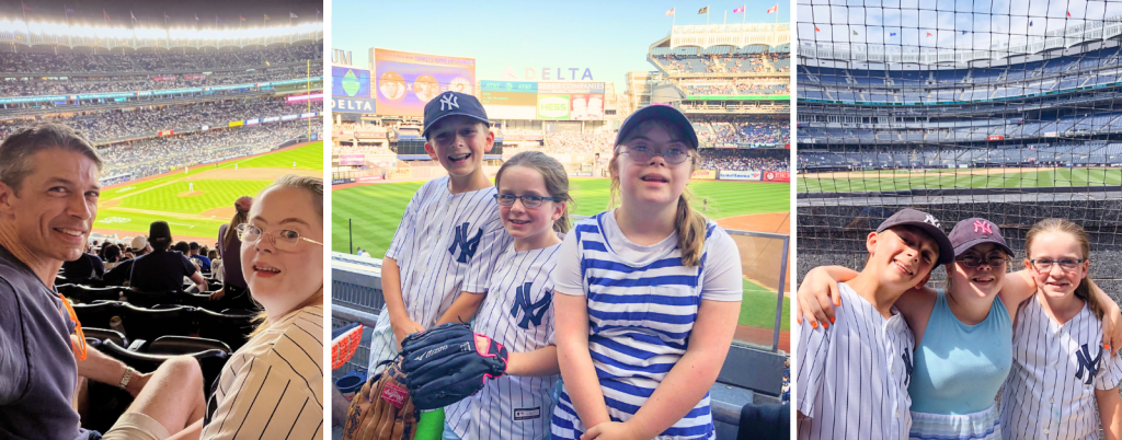 collage of the Becker family at Yankees games