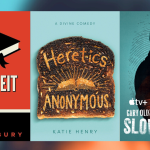 collage of covers of books, podcasts and shows mentioned in post