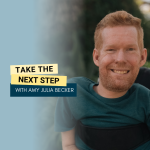Kevan Chandler poses for a portrait. Bold text in yellow text boxes near the middle of the photo says Take the Next Step.