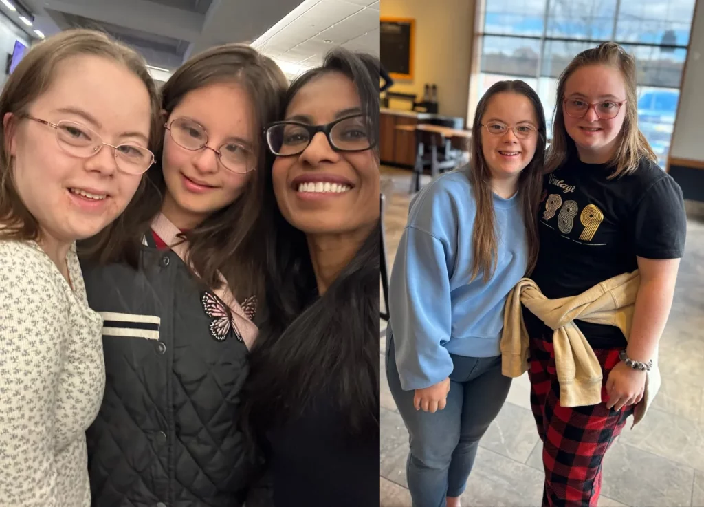 collage of Penny with friends