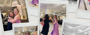 polaroid collage of Penny and her friend Grace at the Down Syndrome Gala