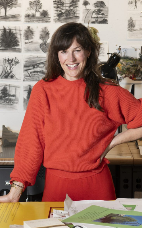 indoor portrait of Sara Hendren in an art studio