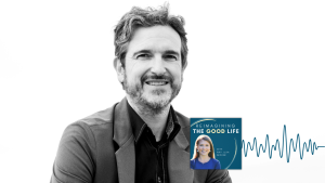 Podcast graphic for Reimagining the Good Life, Season 10 Episode 6. Craig Thomas smiles for a portrait with text overlay that reads: “Who Gets to Tell the Story? Disability, Hollywood, and Family.” Near the bottom is the podcast logo, which features a portrait of Amy Julia Becker smiling in a blue top against a dark teal background with curved gold accents and the text: “Reimagining the Good Life with Amy Julia Becker.”