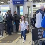 collage of photos from 2024 of Penny going through airport security on her own