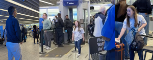 collage of photos from 2024 of Penny going through airport security on her own